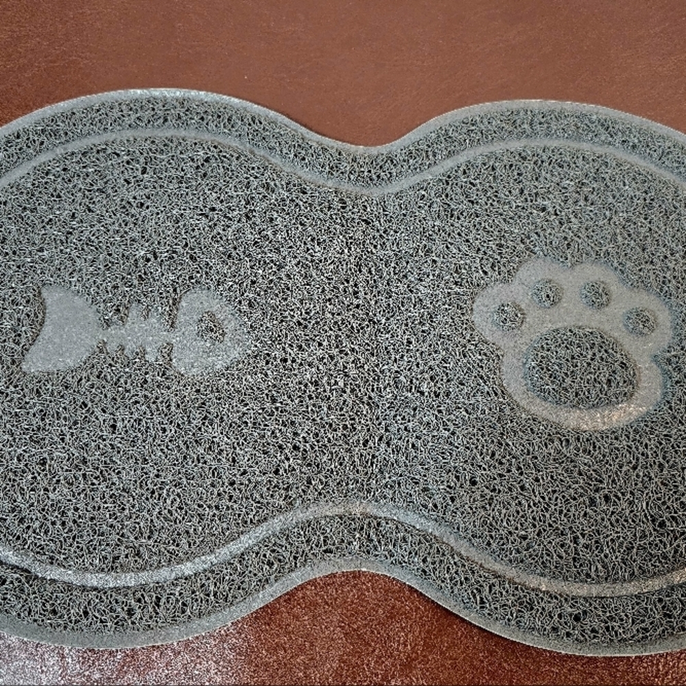 Gray Pet Feeding Mat with Fish and Paw Design - Picture 1 of 4